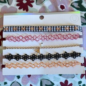 5-Pack Mixed Choker Set - Black, Pink, Orange & Gold